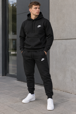 Мужской спортивный костюм Sportswear с начёсом - худи и штаны, чёрный m